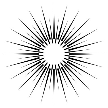 Radikal, dairesel çizgiler, teller. Işık saçan çizgiler, çizgiler. Eşmerkezli patlama, patlama etkisi vektör çizimi