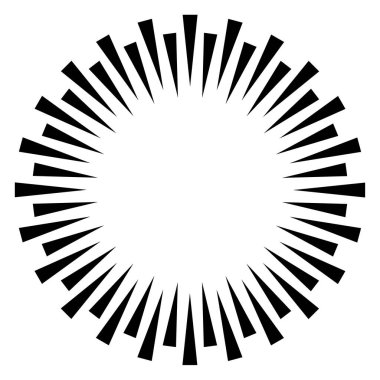 Radikal, dairesel çizgiler, teller. Işık saçan çizgiler, çizgiler. Eşmerkezli patlama, patlama etkisi vektör çizimi