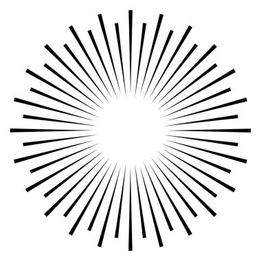 Radikal, dairesel çizgiler, teller. Işık saçan çizgiler, çizgiler. Eşmerkezli patlama, patlama etkisi vektör çizimi