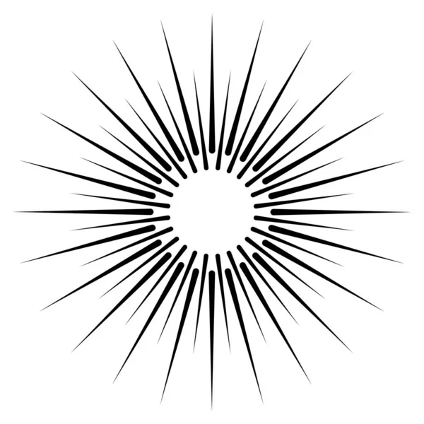 Radikal, dairesel çizgiler, teller. Işık saçan çizgiler, çizgiler. Eşmerkezli patlama, patlama etkisi vektör çizimi