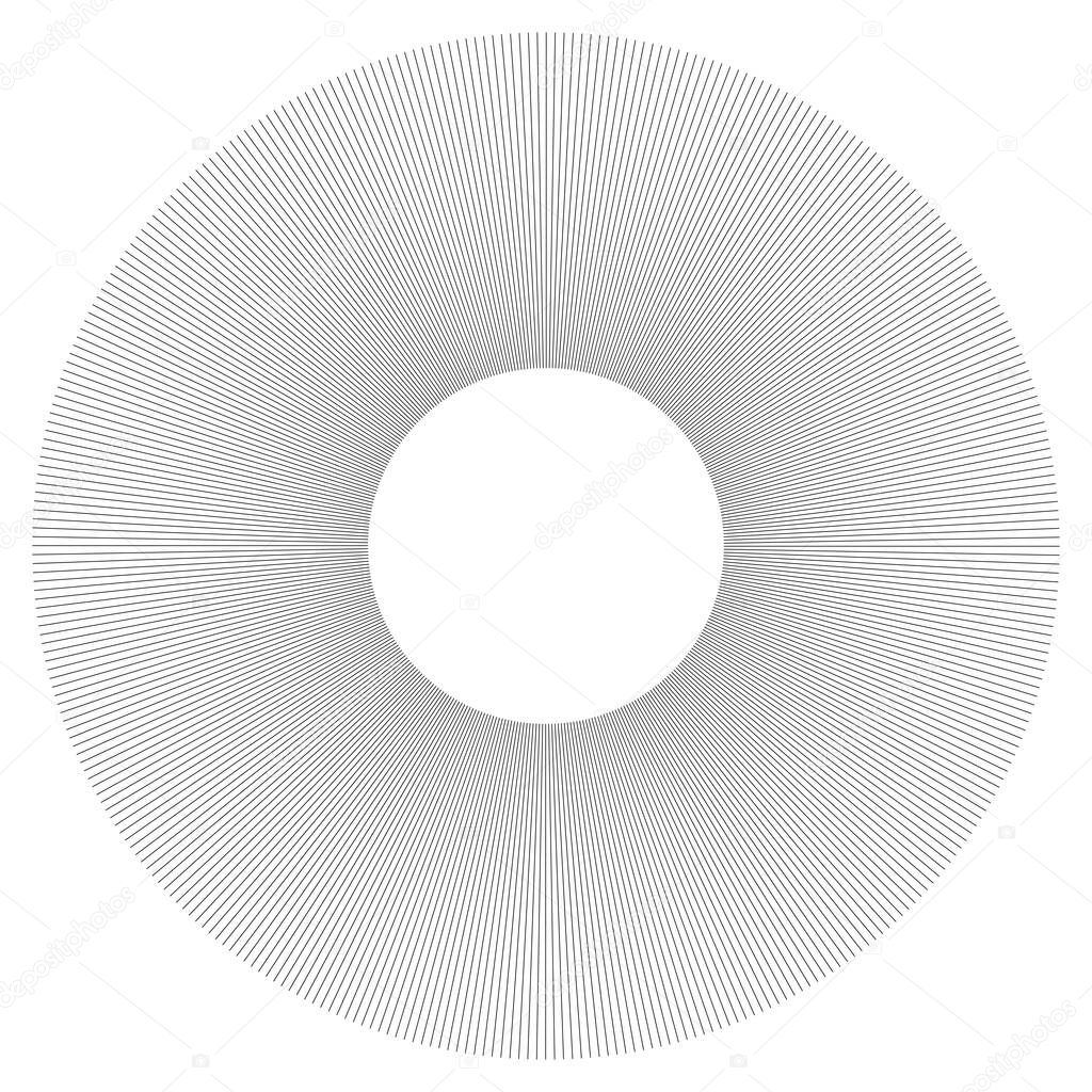 Radial, circular lines, spokes. Radiating lines, stripes. Concentric burst, blast effect vector illustration