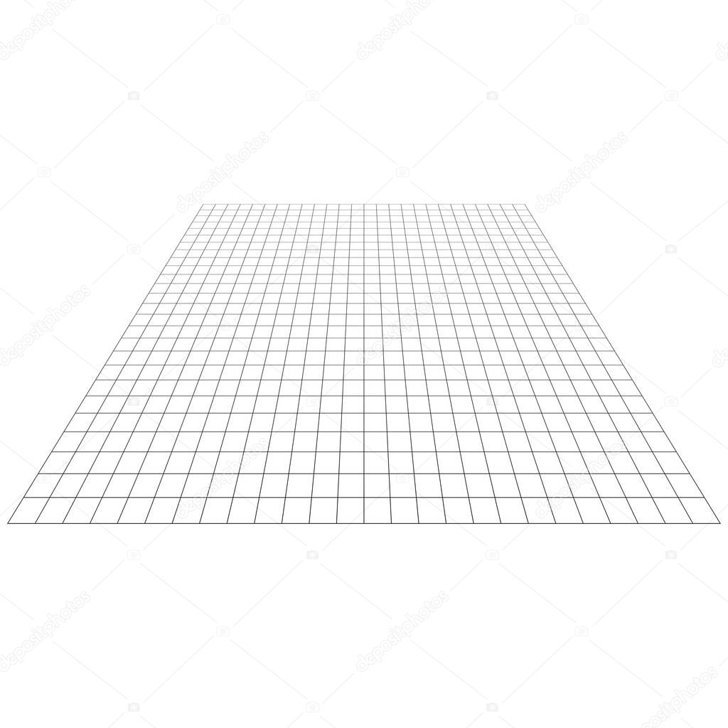 Abstract 3D grid, mesh in perspective. Checkered spatial squares pattern, squares design element