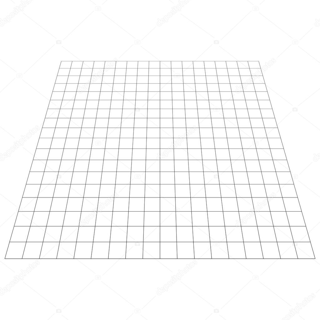 Abstract 3D grid, mesh in perspective. Checkered spatial squares pattern, squares design element