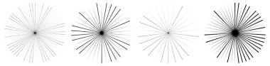 Radyal çizgiler, çizgiler. Işıldayan şeritler, şeritler. Işınlar, ışınlar, yıldız patlaması, güneş patlaması elementi. Stock vektör illüstrasyonu, Clip sanat grafikleri