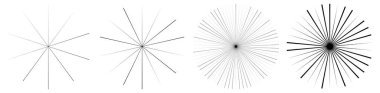 Radyal çizgiler, çizgiler. Işıldayan şeritler, şeritler. Işınlar, ışınlar, yıldız patlaması, güneş patlaması elementi. Stock vektör illüstrasyonu, Clip sanat grafikleri