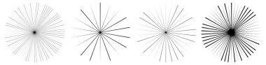 Radyal çizgiler, çizgiler. Işıldayan şeritler, şeritler. Işınlar, ışınlar, yıldız patlaması, güneş patlaması elementi. Stock vektör illüstrasyonu, Clip sanat grafikleri