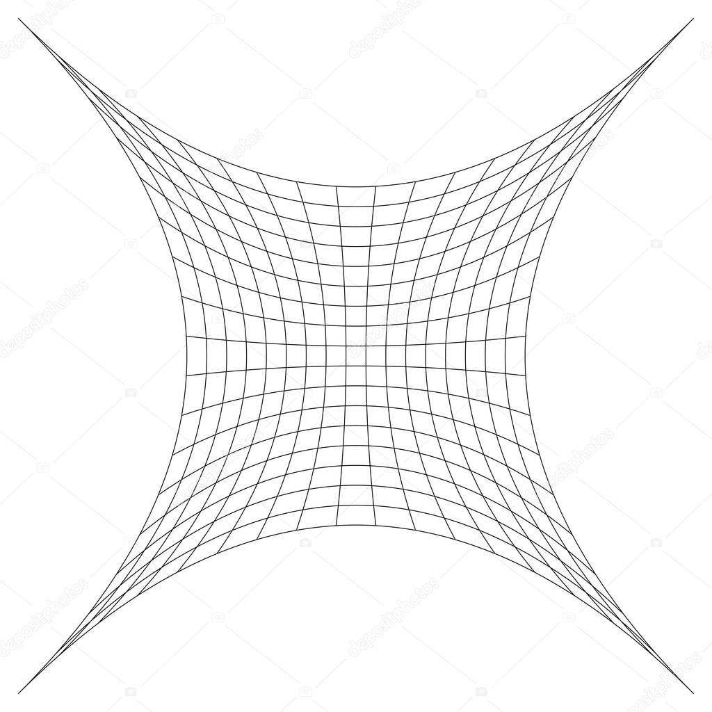 Grid, mesh, lattice, grating with distort, deform effect. Distortion, deformation array of lines