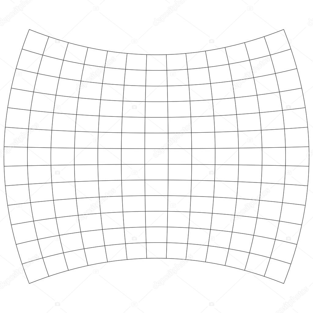 Grid, mesh, lattice, grating with distort, deform effect. Distortion, deformation array of lines