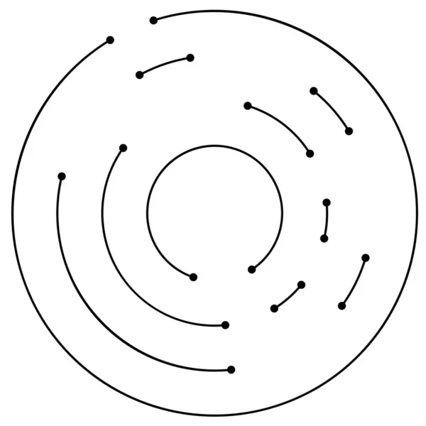 Okrągłe Promieniowe Linie Węzłami Punkty — Wektor stockowy