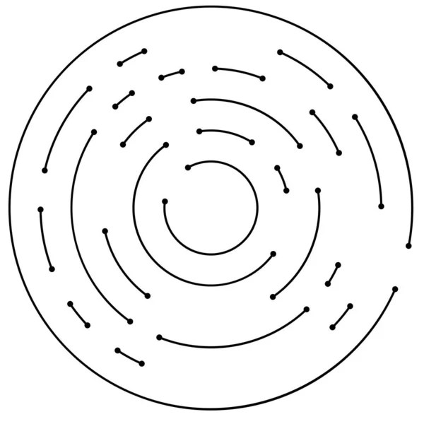Linhas Circulares Radiais Com Nós Pontos — Vetor de Stock