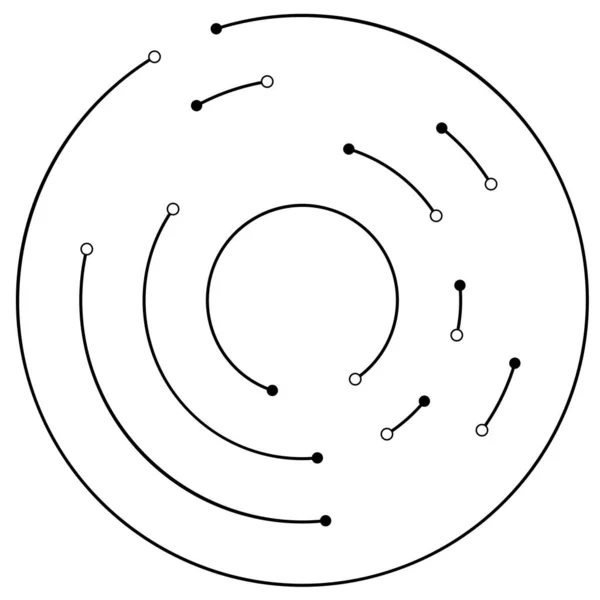 Linhas Circulares Radiais Com Nós Pontos — Vetor de Stock