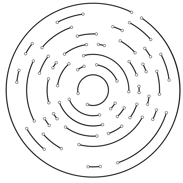 Líneas Circulares Radiales Con Nudos Puntos — Vector de stock