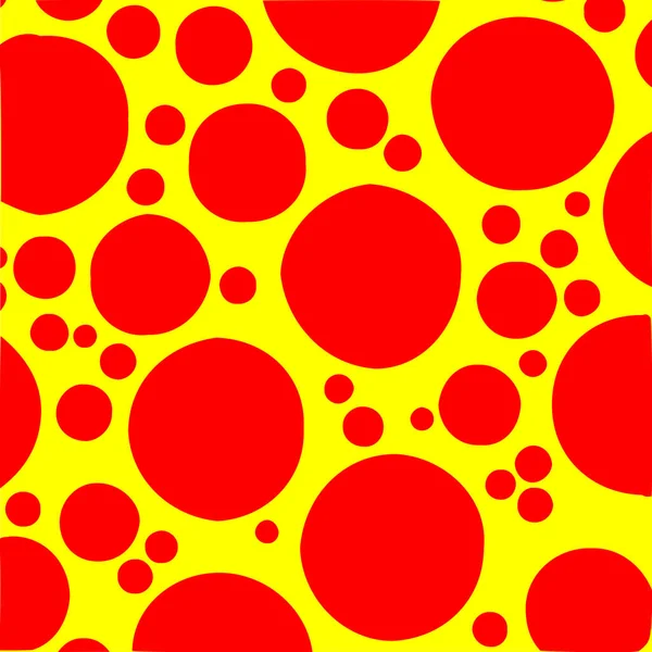 Pop Art Pois Casuali Cerchio Modello Rosso Giallo Sfondo Puntinista — Vettoriale Stock