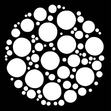 Rastgele noktalar, rastgele daireler siyah ve beyaz, tek renkli tasarım elementi hafifçe bozulmuş daireler vektör çizimi, Clip-art grafikleri.