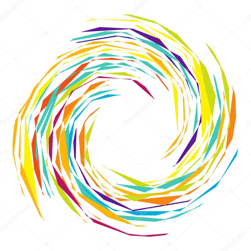 Grungy, edgy textured angular geometric spiral, swirl, twirl element  stock vector illustration, clip-art graphics 