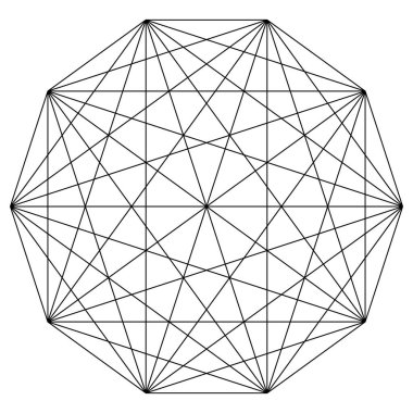 Açıları çizilmiş geometrik çokgen ögesi. Kesişen çizgiler yıldız şekli ızgarası, ağ stok vektör çizimi, kırpma sanatı grafikleri 