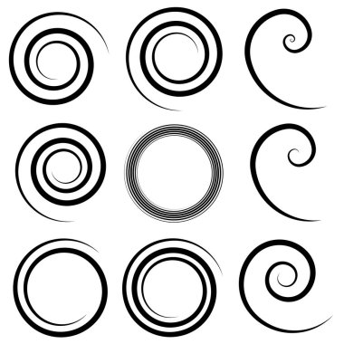 Soyut spiral, girdap, dönme tasarım elementi. Kıvrım, dönüşümlü şekil. Volute, vortex, helix element stok vektör çizimi, klip- art grafikleri 