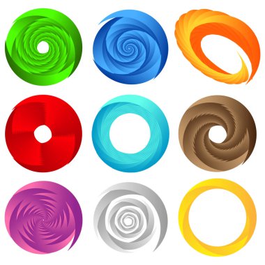 Soyut spiral, girdap, dönme tasarım elementi. Kıvrım, dönüşümlü şekil. Volute, vortex, helix element stok vektör çizimi, klip- art grafikleri 