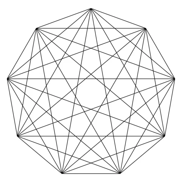 Elemento Geométrico Polígono Con Ángulos Dibujados Líneas Interseccionadas Cuadrícula Forma — Vector de stock