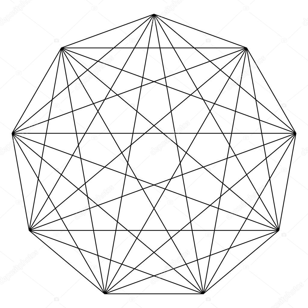 Geometric polygone element with angles drawn. Intersected lines star shape grid, mesh  stock vector illustration, clip-art graphics 