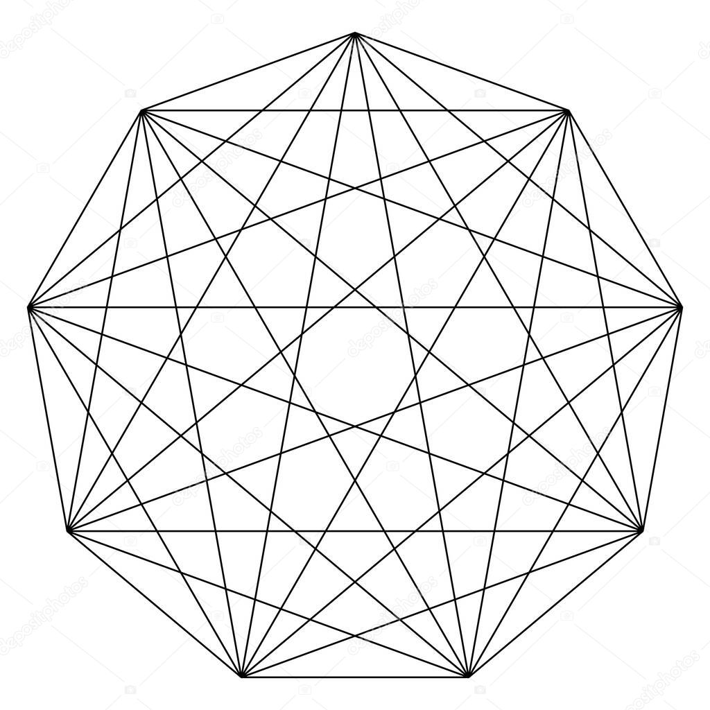 Geometric polygone element with angles drawn. Intersected lines star shape grid, mesh  stock vector illustration, clip-art graphics