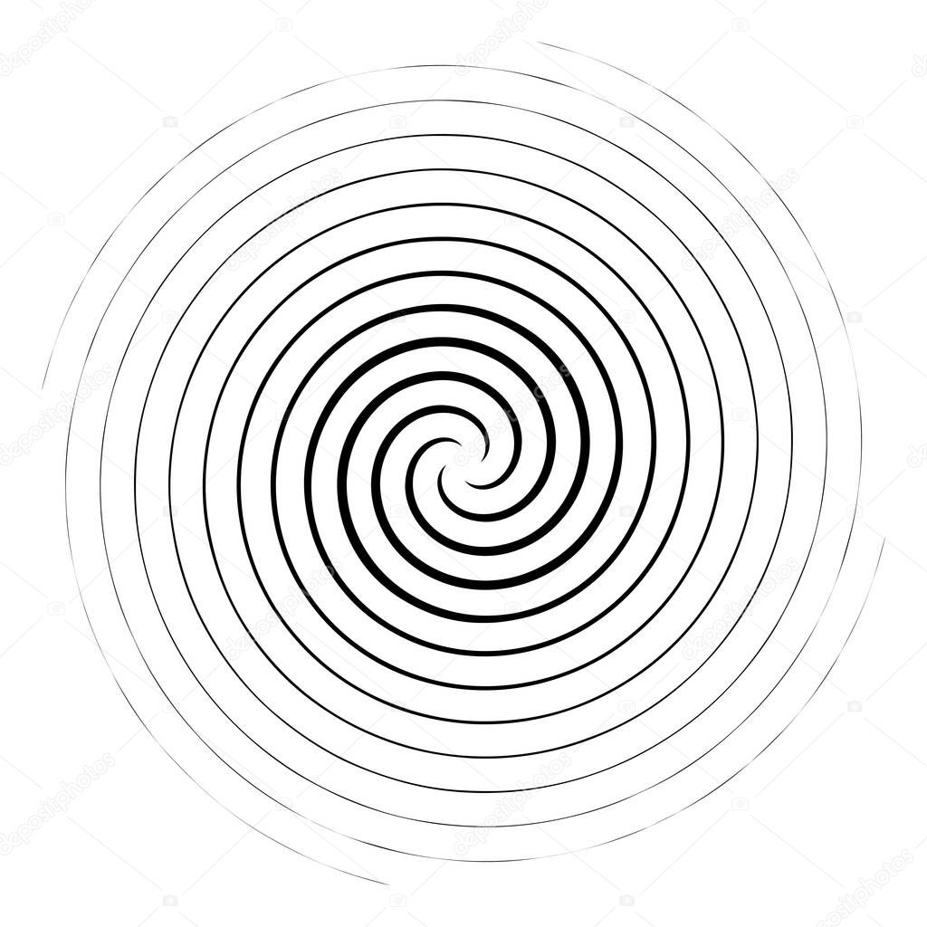 Spiral, swirl, twirl. Volute, helix, eddy and vortex shape. Radial lines with rotation  stock vector illustration, clip-art graphics.