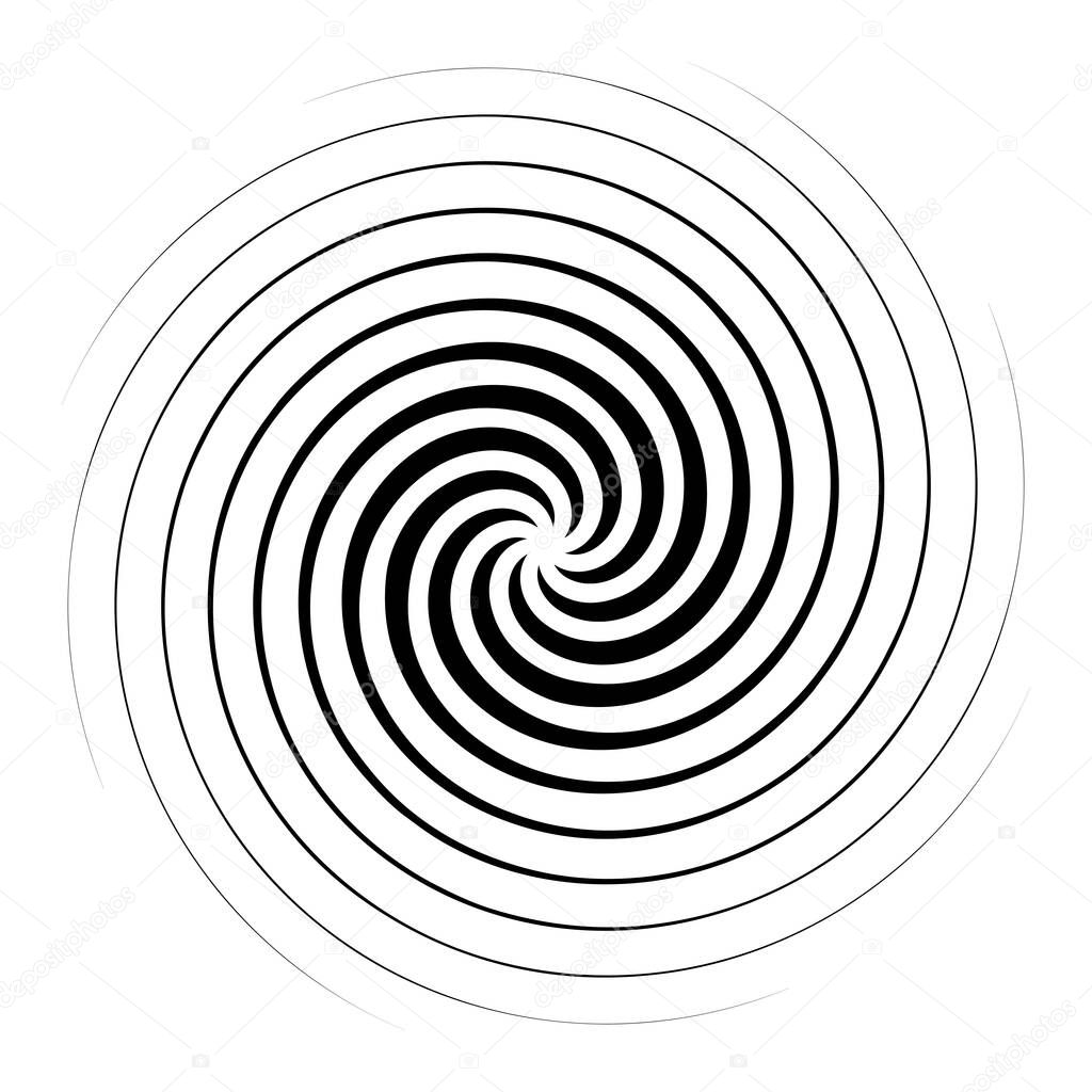 Spiral, swirl, twirl. Volute, helix, eddy and vortex shape. Radial lines with rotation  stock vector illustration, clip-art graphics.