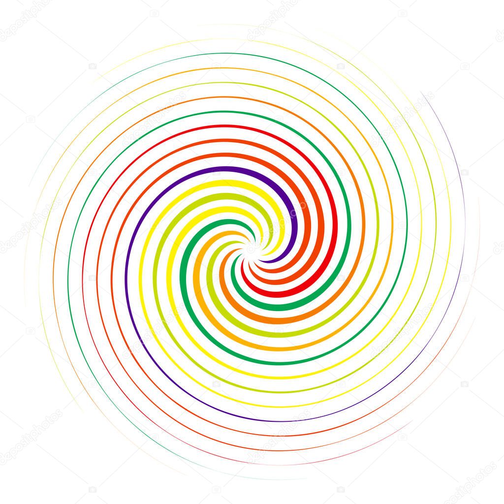 Spiral, swirl, twirl. Volute, helix, eddy and vortex shape. Radial lines with rotation  stock vector illustration, clip-art graphics.