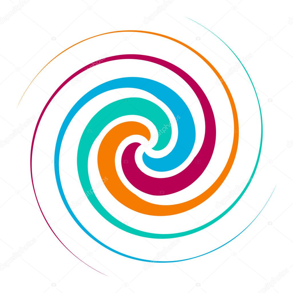 Spiral, swirl, twirl. Volute, helix, eddy and vortex shape. Radial lines with rotation  stock vector illustration, clip-art graphics.