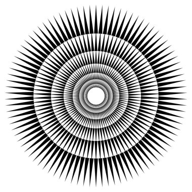 Radikal, konsantre, dairesel üçgenler şekil, tasarım ögesi, ikon stok vektör illüstrasyonu, klip- sanat grafikleri.