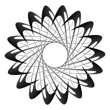 Dairesel, radyal ikon, motif, mandala şekli. Döndürme, döndürme, sarmal, volt dönüş geometrik tasarım elementi. Soyut çember hisse senedi vektör çizimi, klip- sanat grafikleri.