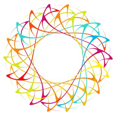 Dairesel, radyal ikon, motif, mandala şekli. Döndürme, döndürme, sarmal, volt dönüş geometrik tasarım elementi. Soyut çember hisse senedi vektör çizimi, klip- sanat grafikleri.