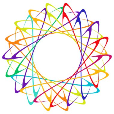 Dairesel, radyal ikon, motif, mandala şekli. Döndürme, döndürme, sarmal, volt dönüş geometrik tasarım elementi. Soyut çember hisse senedi vektör çizimi, klip- sanat grafikleri.