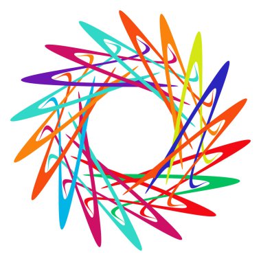 Dairesel, radyal ikon, motif, mandala şekli. Döndürme, döndürme, sarmal, volt dönüş geometrik tasarım elementi. Soyut çember hisse senedi vektör çizimi, klip- sanat grafikleri.