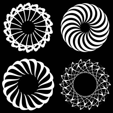 Dairesel, radyal ikon, motif, mandala şekli. Döndürme, döndürme, sarmal, volt dönüş geometrik tasarım elementi. Soyut çember hisse senedi vektör çizimi, klip- sanat grafikleri.