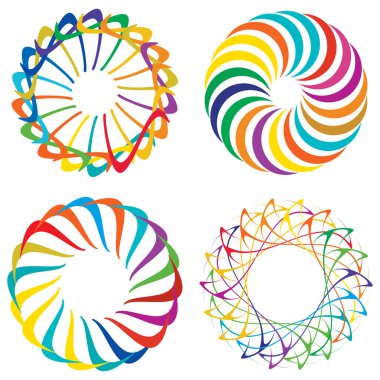 Dairesel, radyal ikon, motif, mandala şekli. Döndürme, döndürme, sarmal, volt dönüş geometrik tasarım elementi. Soyut çember hisse senedi vektör çizimi, klip- sanat grafikleri.
