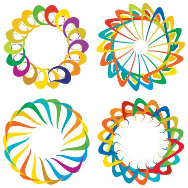 Dairesel, radyal ikon, motif, mandala şekli. Döndürme, döndürme, sarmal, volt dönüş geometrik tasarım elementi. Soyut çember hisse senedi vektör çizimi, klip- sanat grafikleri.