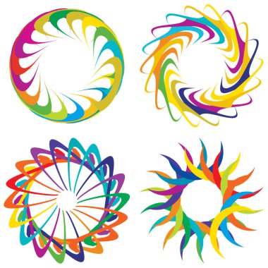 Dairesel, radyal ikon, motif, mandala şekli. Döndürme, döndürme, sarmal, volt dönüş geometrik tasarım elementi. Soyut çember hisse senedi vektör çizimi, klip- sanat grafikleri.