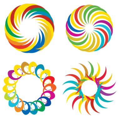 Dairesel, radyal ikon, motif, mandala şekli. Döndürme, döndürme, sarmal, volt dönüş geometrik tasarım elementi. Soyut çember hisse senedi vektör çizimi, klip- sanat grafikleri.