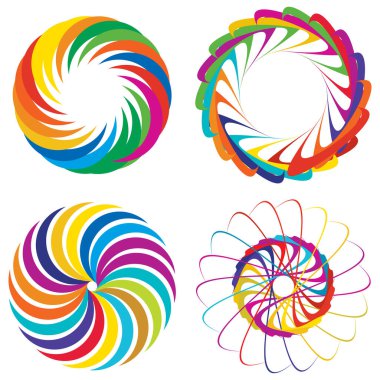 Dairesel, radyal ikon, motif, mandala şekli. Döndürme, döndürme, sarmal, volt dönüş geometrik tasarım elementi. Soyut çember hisse senedi vektör çizimi, klip- sanat grafikleri.