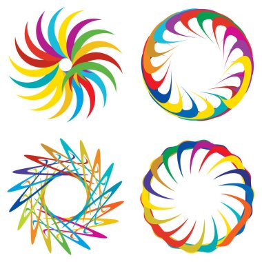 Dairesel, radyal ikon, motif, mandala şekli. Döndürme, döndürme, sarmal, volt dönüş geometrik tasarım elementi. Soyut çember hisse senedi vektör çizimi, klip- sanat grafikleri.