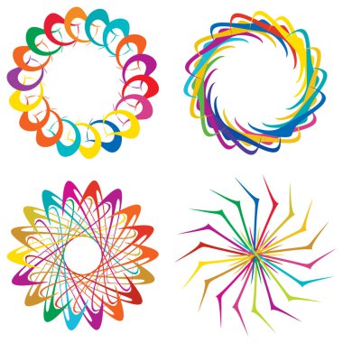 Dairesel, radyal ikon, motif, mandala şekli. Döndürme, döndürme, sarmal, volt dönüş geometrik tasarım elementi. Soyut çember hisse senedi vektör çizimi, klip- sanat grafikleri.