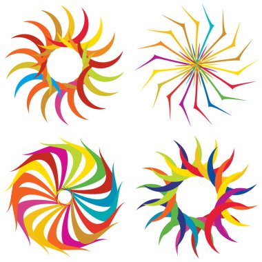 Dairesel, radyal ikon, motif, mandala şekli. Döndürme, döndürme, sarmal, volt dönüş geometrik tasarım elementi. Soyut çember hisse senedi vektör çizimi, klip- sanat grafikleri.