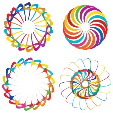 Dairesel, radyal ikon, motif, mandala şekli. Döndürme, döndürme, sarmal, volt dönüş geometrik tasarım elementi. Soyut çember hisse senedi vektör çizimi, klip- sanat grafikleri.