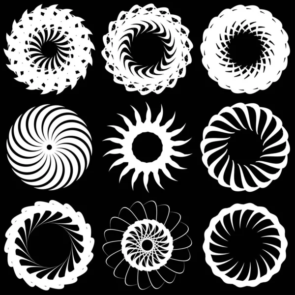 Icona Circolare Radiale Motivo Forma Mandala Vortice Vortice Elica Elemento — Vettoriale Stock