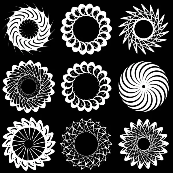 Körkörös Radiális Ikon Motívum Mandala Forma Forgás Forgás Spirál Volute — Stock Vector