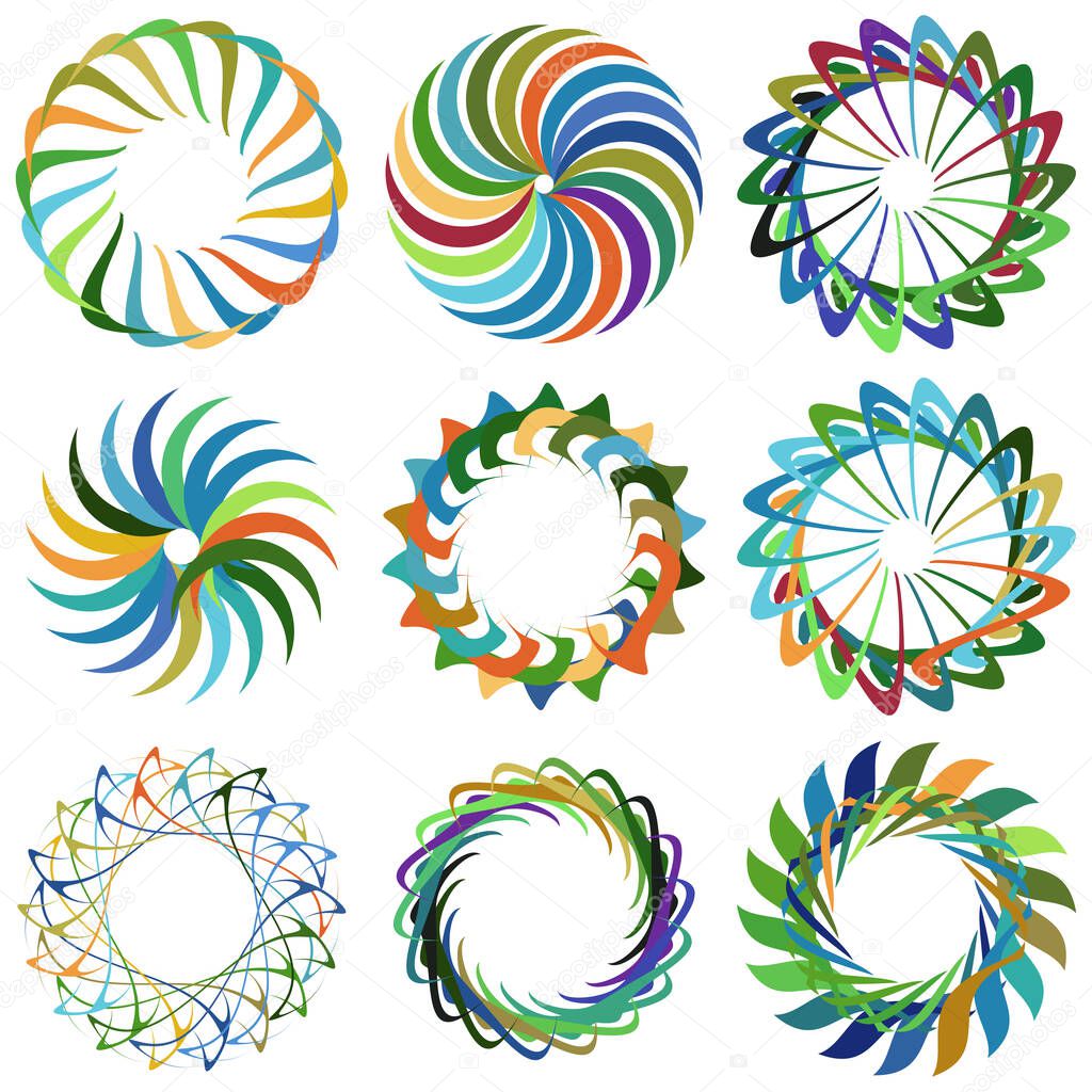 Circular, radial icon, motif, mandala shape. Swirl, twirl, helix, volute rotation geometric design element. Abstract circle  stock vector illustration, clip-art graphics.
