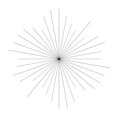 Radyal ışın ışınları. Yıldız patlaması, güneş patlaması lineal element, ikon. Parıltı, parıltı, aurora etkisi - stok vektör illüstrasyonu, klip sanatları grafikleri