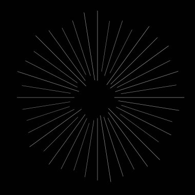 Radyal ışın ışınları. Yıldız patlaması, güneş patlaması lineal element, ikon. Parıltı, parıltı, aurora etkisi - stok vektör illüstrasyonu, klip sanatları grafikleri