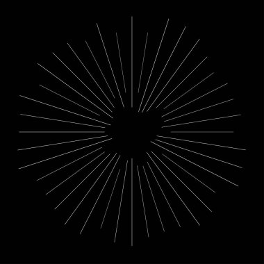 Radyal ışın ışınları. Yıldız patlaması, güneş patlaması lineal element, ikon. Parıltı, parıltı, aurora etkisi - stok vektör illüstrasyonu, klip sanatları grafikleri
